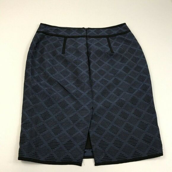 Ann Taylor Womens Jacquard Pencil Skirt Blue Black Print Back Zip Lined Size 8 - Picture 10 of 12